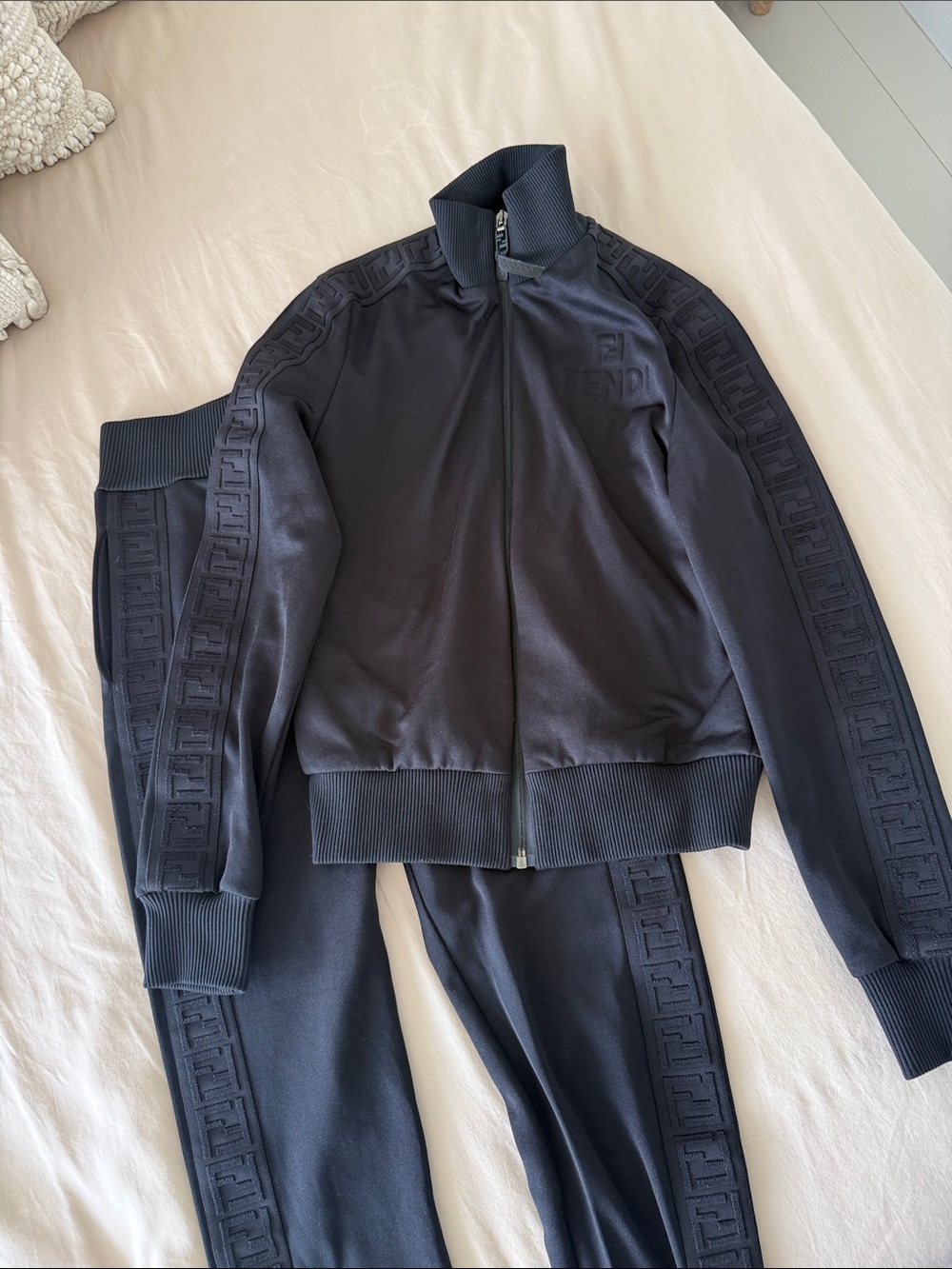 Fendi Black Embossed FF Track Jacket & Pants